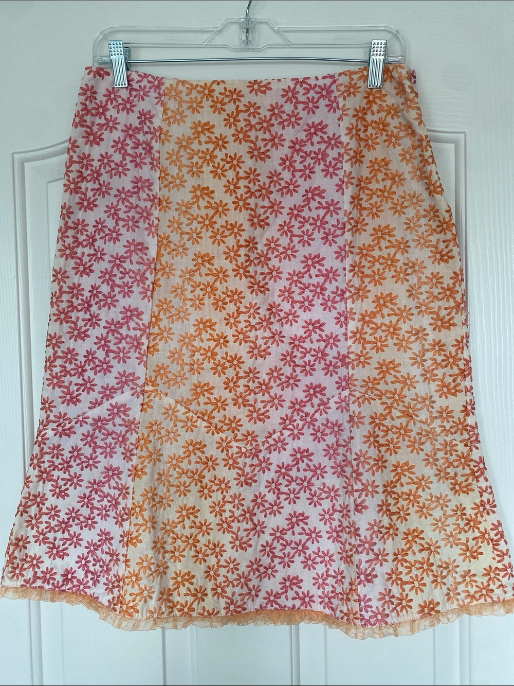 VINTAGE Pink & Orange Floral Cotton Panel A-Line Skirt (check sizing)